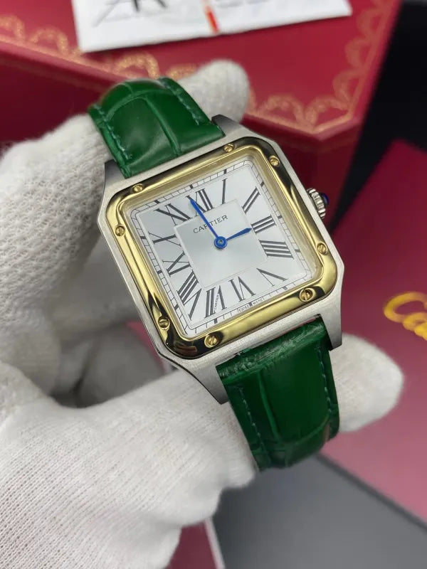 Cartier Santos Dumont leather straps white dial 38 mm